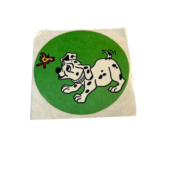 Vintage Dalmatian Puppy Decal Sticker With Butterfly Playful Round Circle 2.5" - Picture 1 of 2